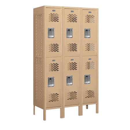 Salsbury Industries 2 Tier Vented Locker, 36"Wx66"Hx15"D, 6 Door, Tan, Unassembled 72355TN-U